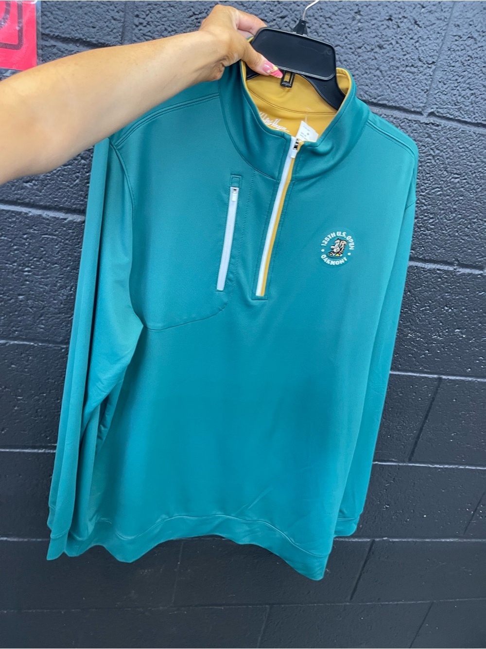 Teal Quarter-Zip Pullover with Yellow Trim